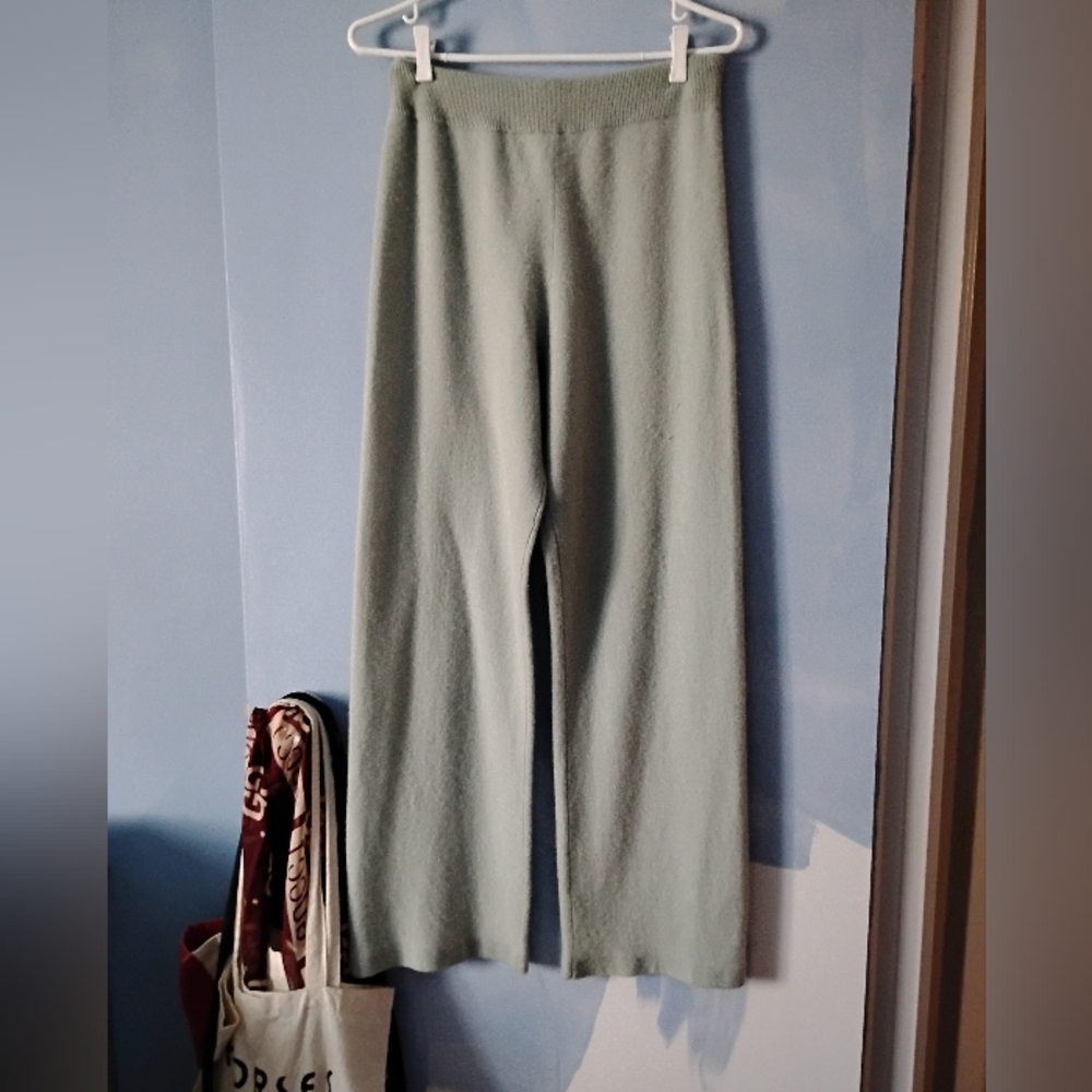 Oak + Fort 100% Cashmere Pale Green Pull On Wide Leg Pants S